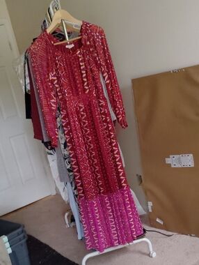 Knox Rose Burgundy and Orange Printed Maxi Dress
